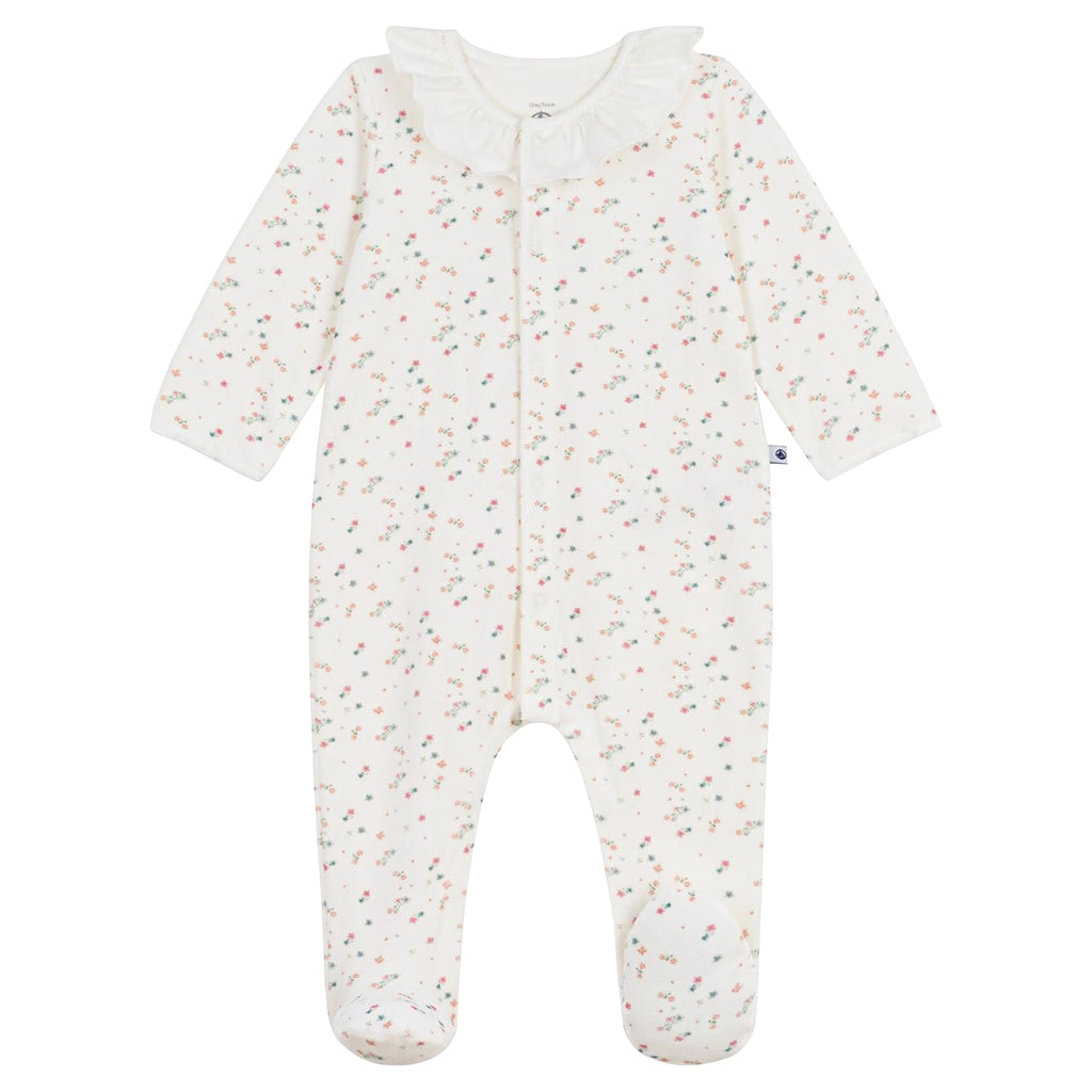 Petit Bateau Baby Velvet Pyjamas Marshmallow White Floral Print
