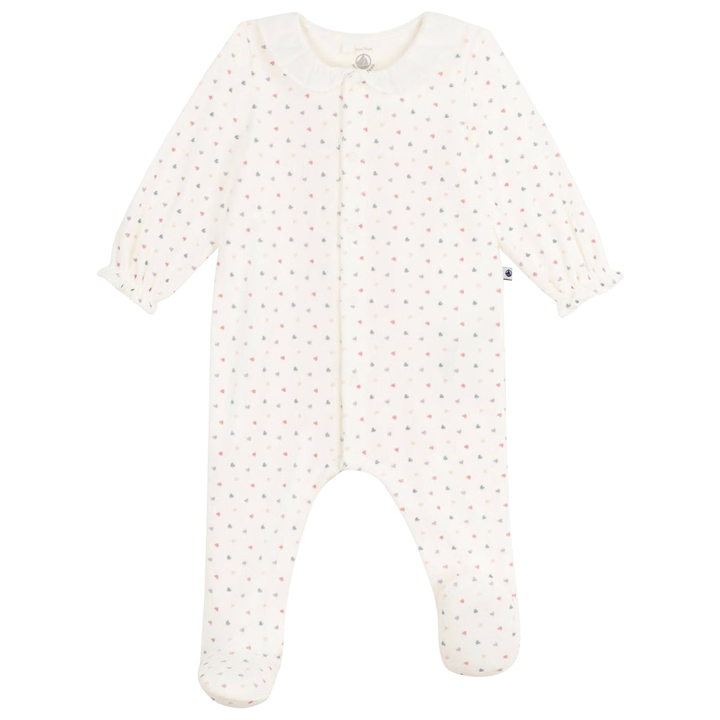 Petit Bateau Baby Velvet Pyjamas Marshmallow White Heart Print