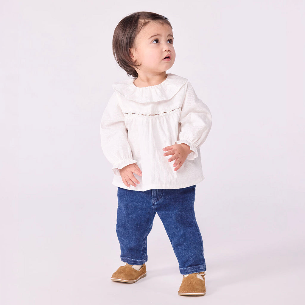 Petit Bateau Baby Collared Blouse Foam White