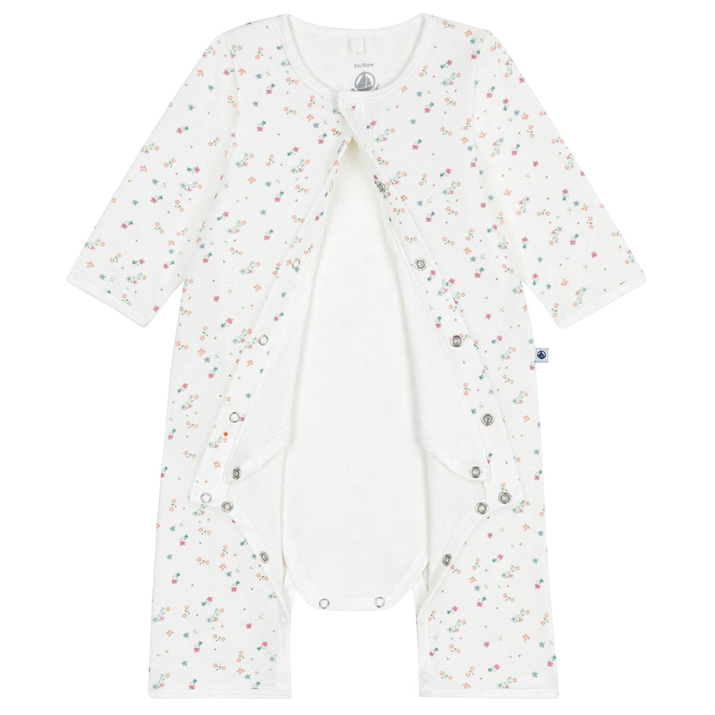 Petit Bateau Baby Bodyjama Pyjamas Marshmallow White Floral Print