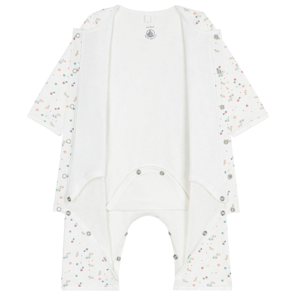 Petit Bateau Baby Bodyjama Pyjamas Marshmallow White Floral Print