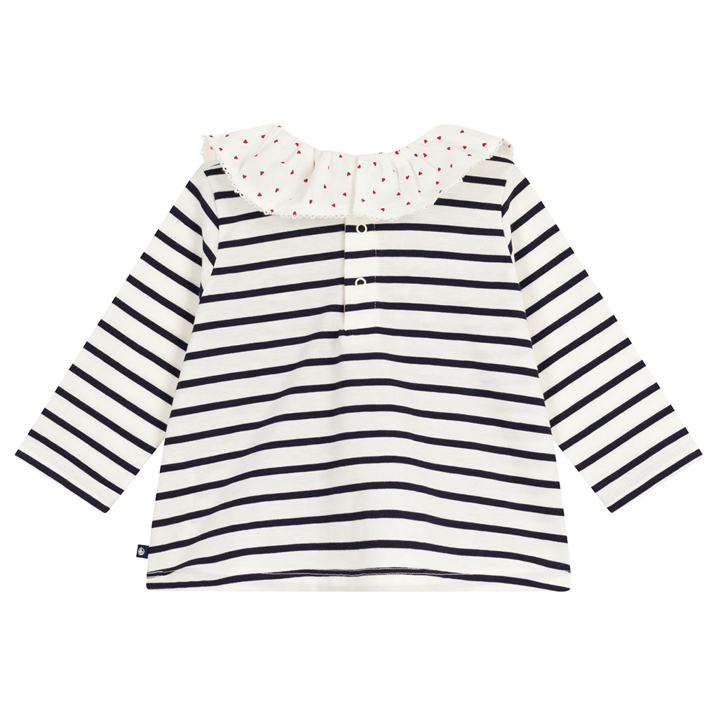 Petit Bateau Baby Collared Blouse White With Tuxedo Blue Stripes