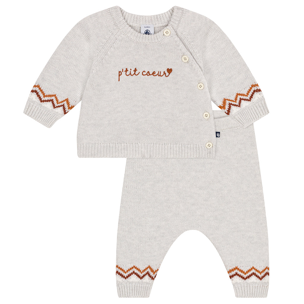 Petit Bateau Baby Two Piece Set Montelimar Grey With Brown Stripes