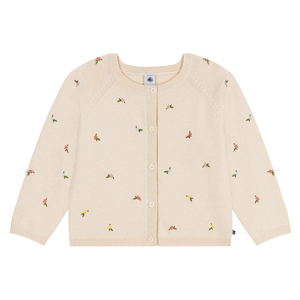 Petit Bateau Child Cardigan Avalanche Cream With Embroidered Flowers