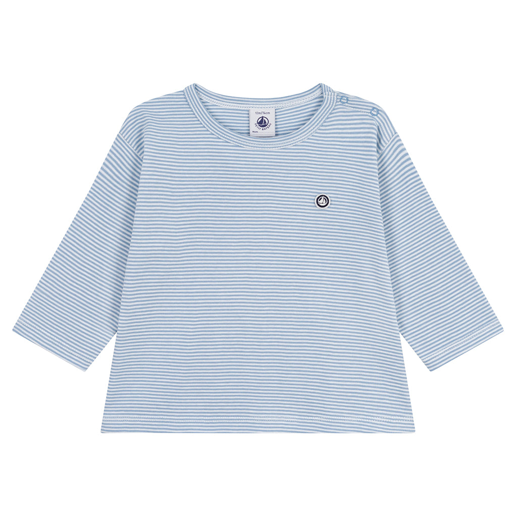 Petit Bateau Baby T-shirt White And Adriatic Blue Stripes