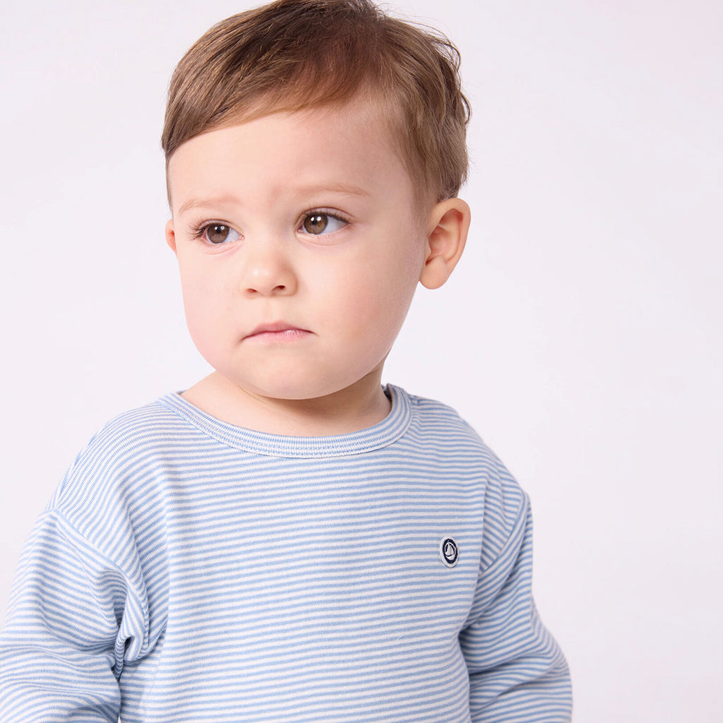 Petit Bateau Baby T-shirt White And Adriatic Blue Stripes