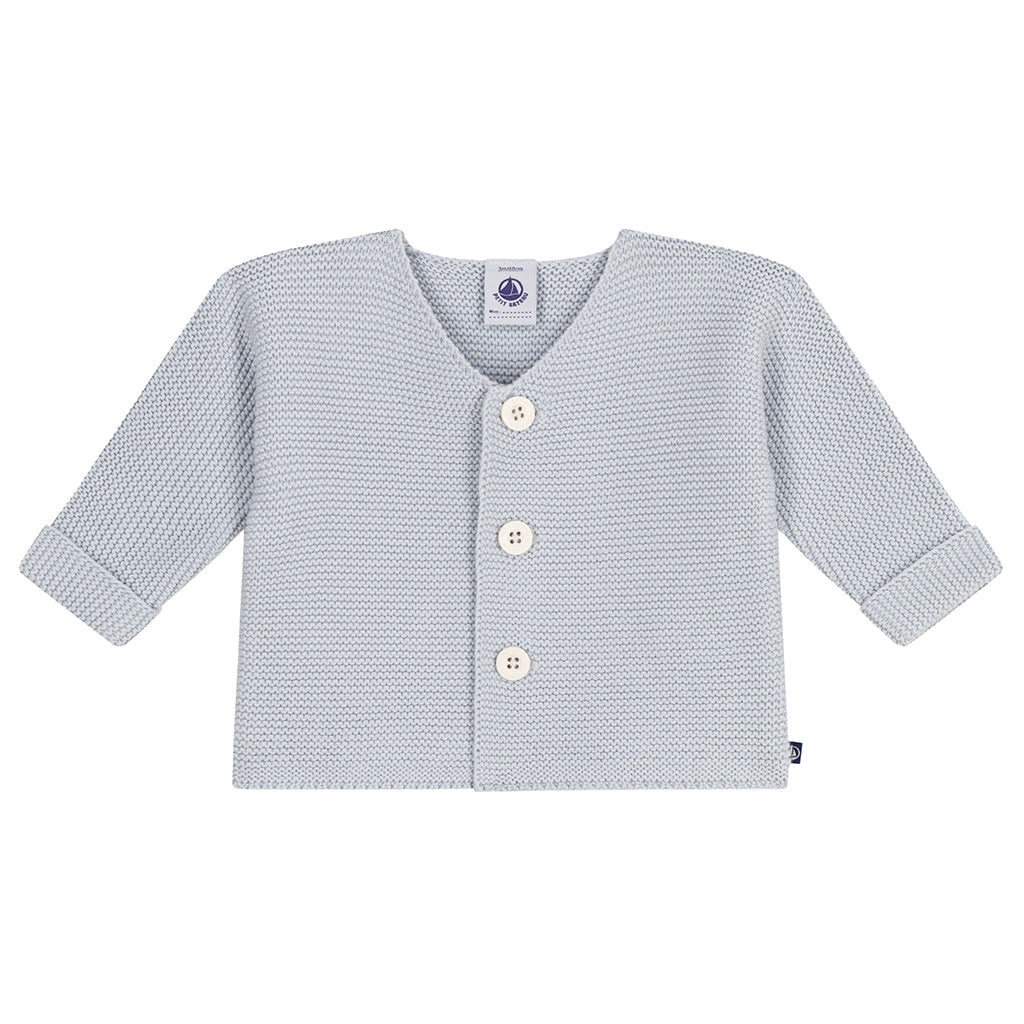 Petit Bateau Baby Garter Stitch Cardigan Carbon Grey