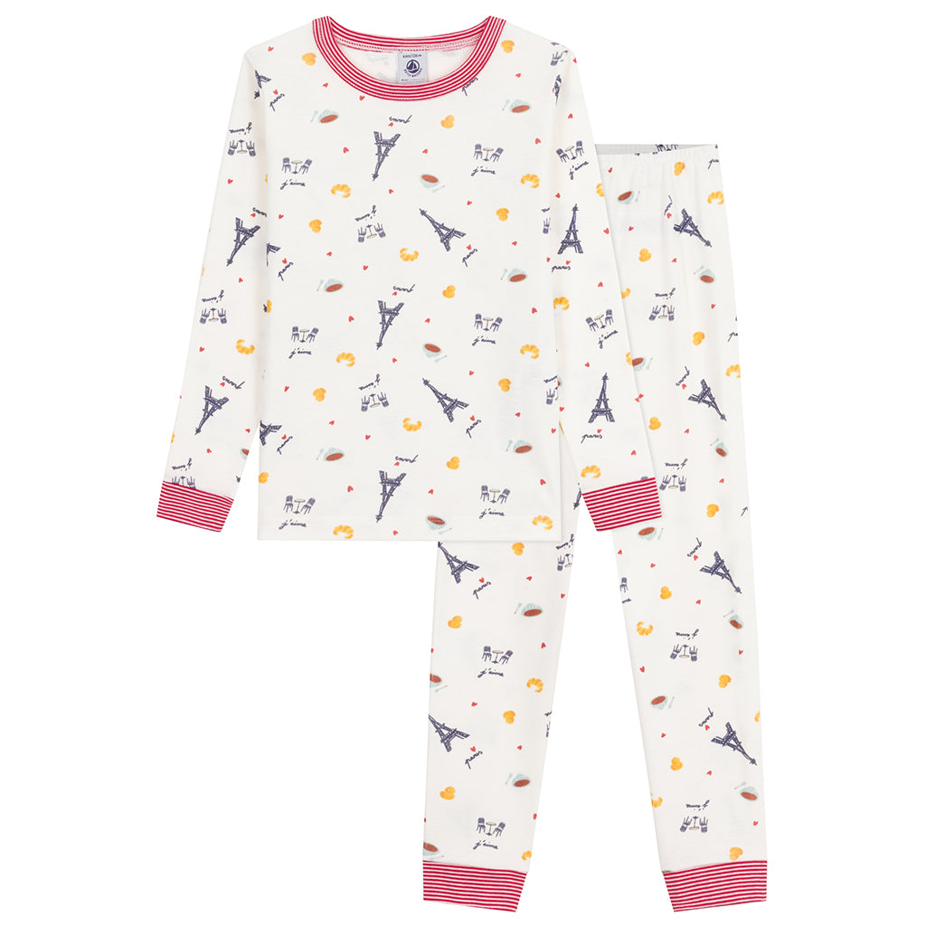 Petit Bateau Child Pyjamas Marshmallow White Paris Print