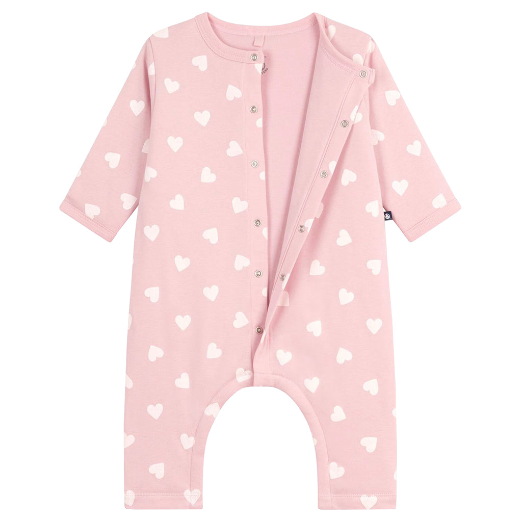 Petit Bateau Baby Jumpsuit Pretty Pink Heart Print