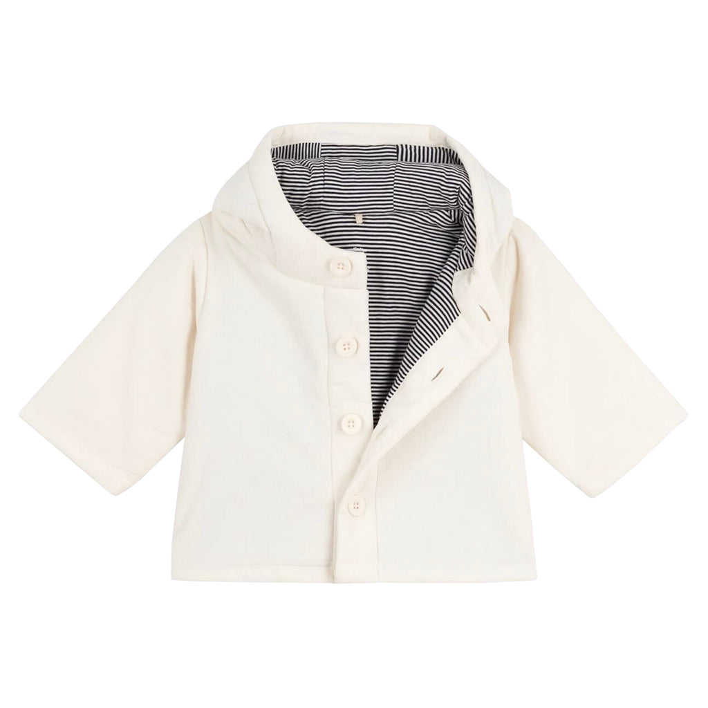 Petit Bateau Baby Velvet Hooded Coat Milk Cream
