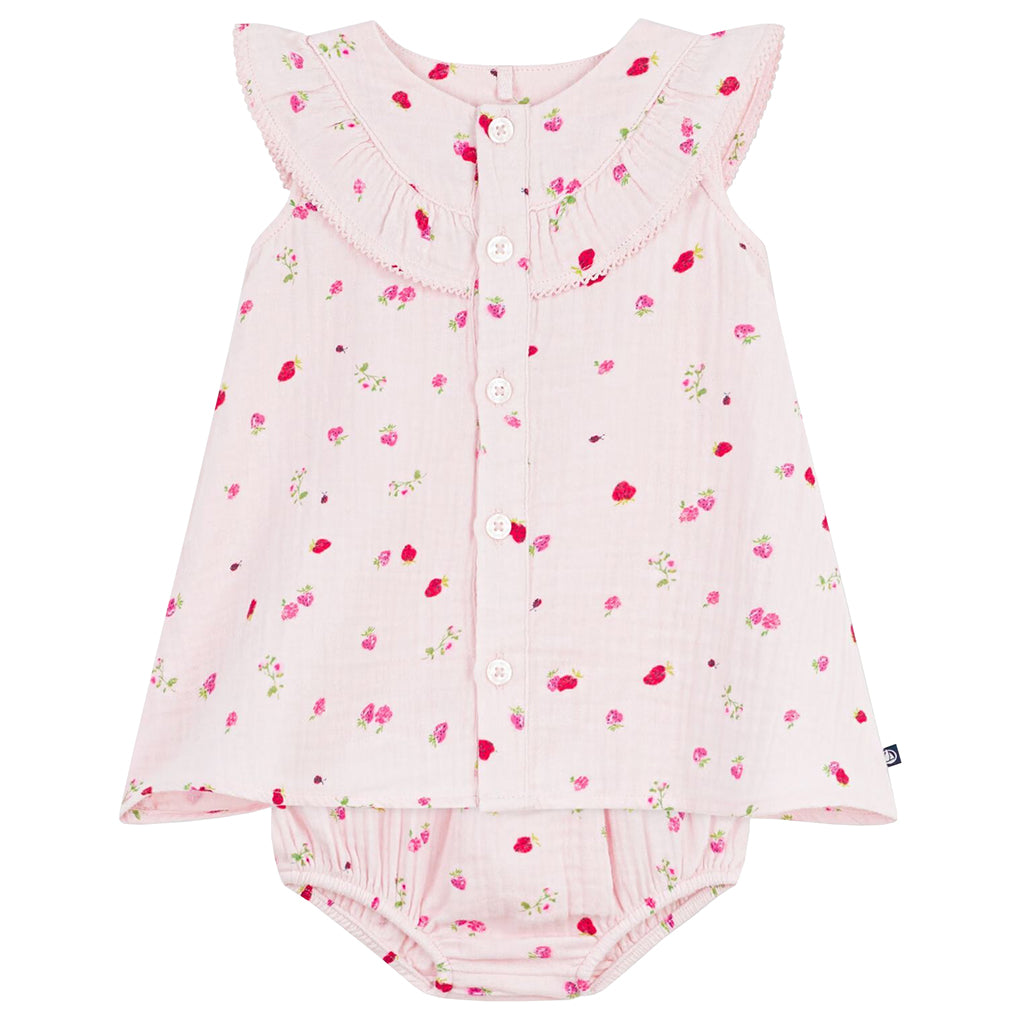 Petit Bateau Baby Dress With Bloomers Barely Pink Strawberry Print