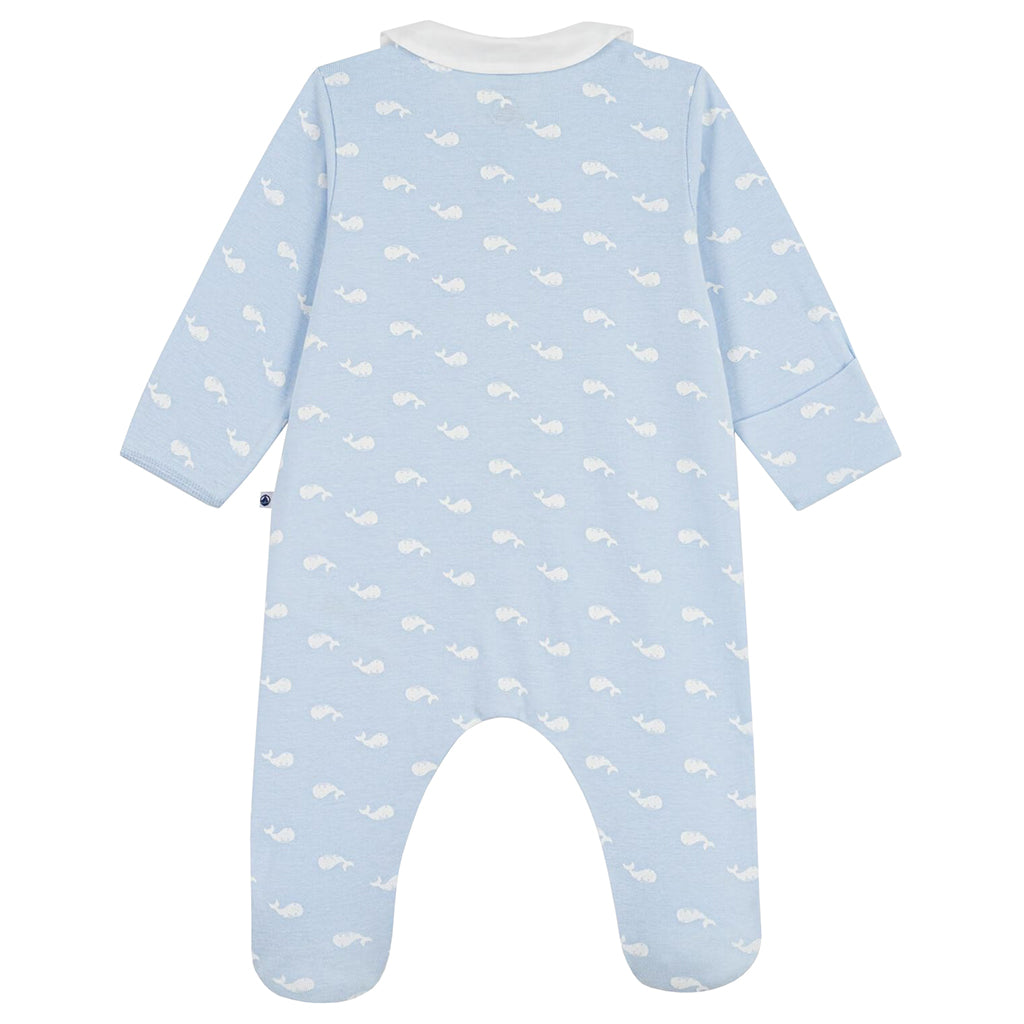 Petit Bateau Baby Collared Pyjamas Toudou Blue Whale Print