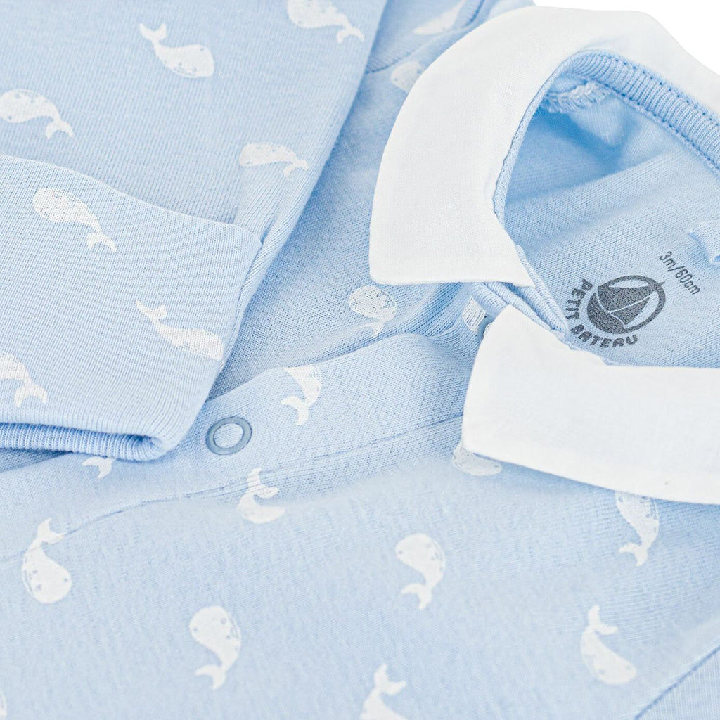 Petit Bateau Baby Collared Pyjamas Toudou Blue Whale Print