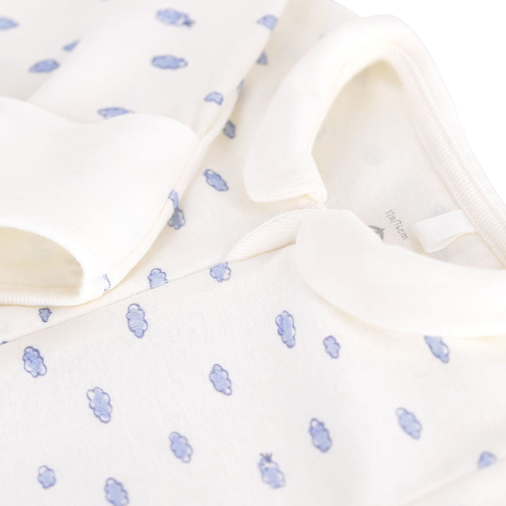 Petit Bateau Baby Collared Pyjamas Marshmallow White Cloud Print