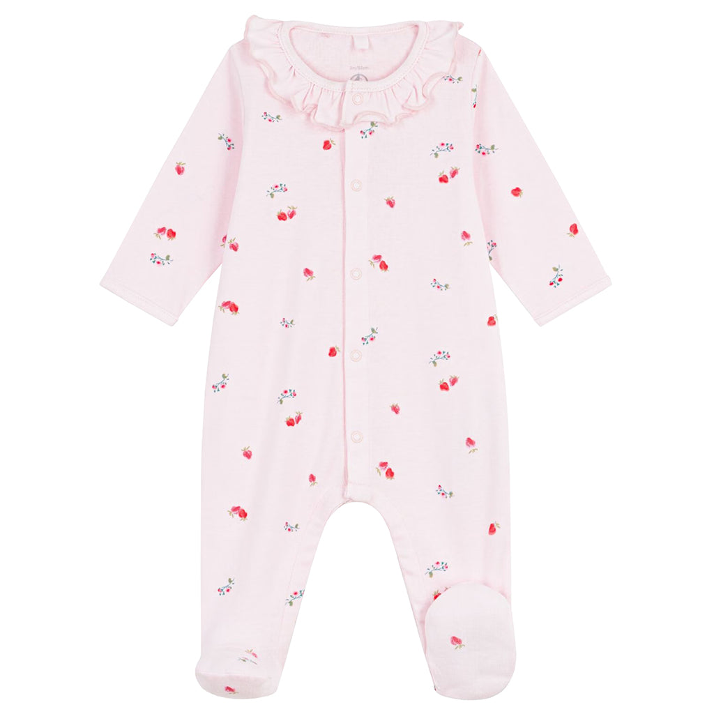 Petit Bateau Baby Collared Pyjamas Barely Pink Strawberry Print