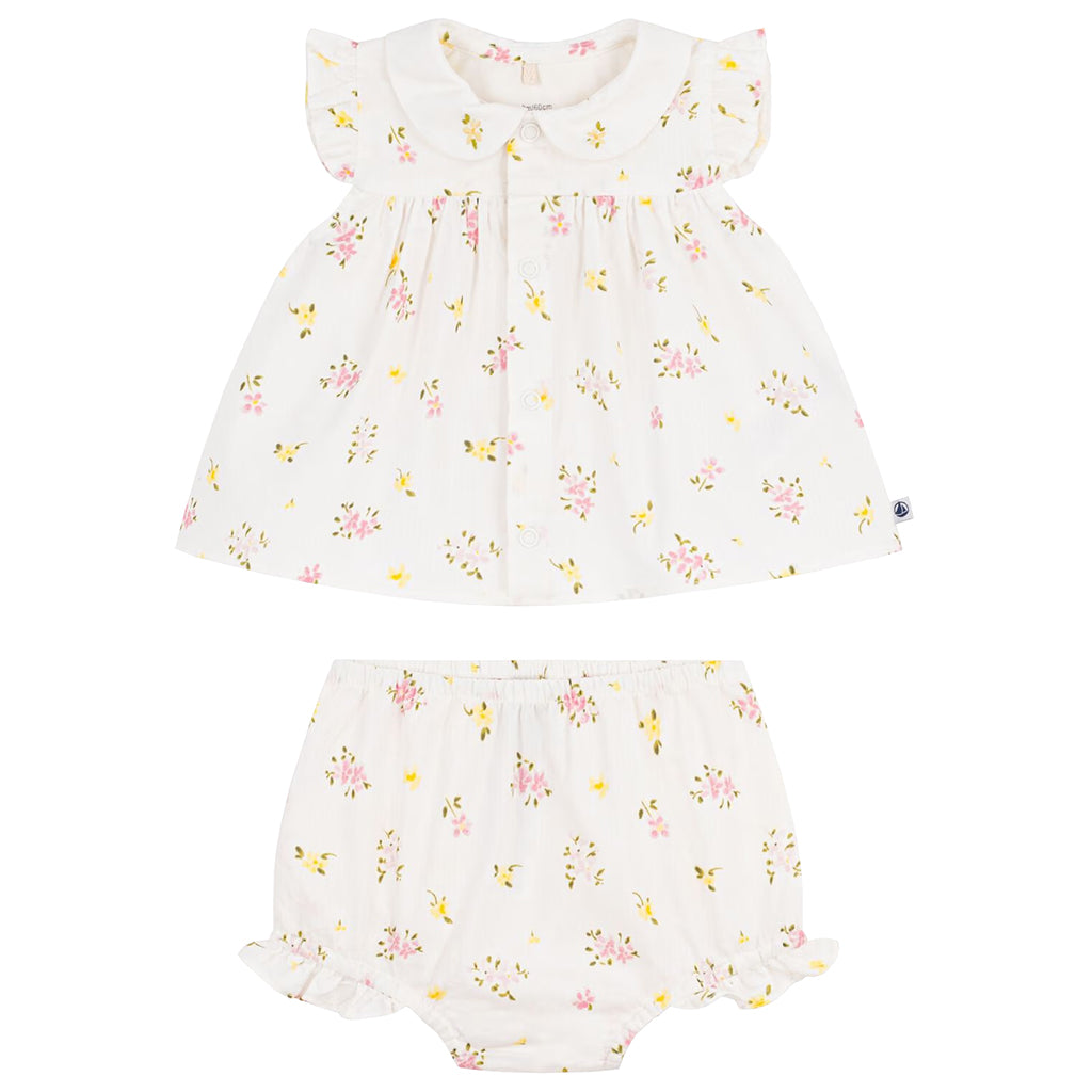 Petit Bateau Baby Two Piece Set Marshmallow White Floral Print