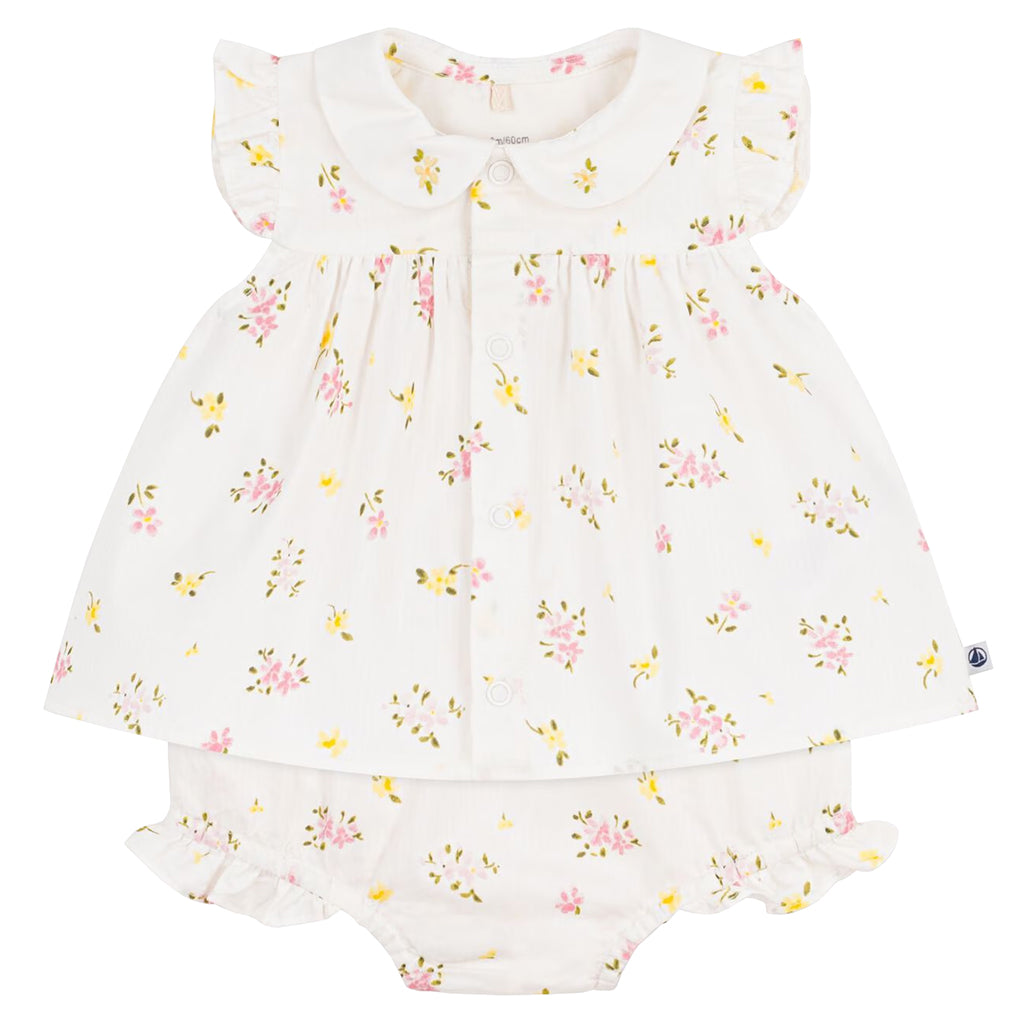 Petit Bateau Baby Two Piece Set Marshmallow White Floral Print