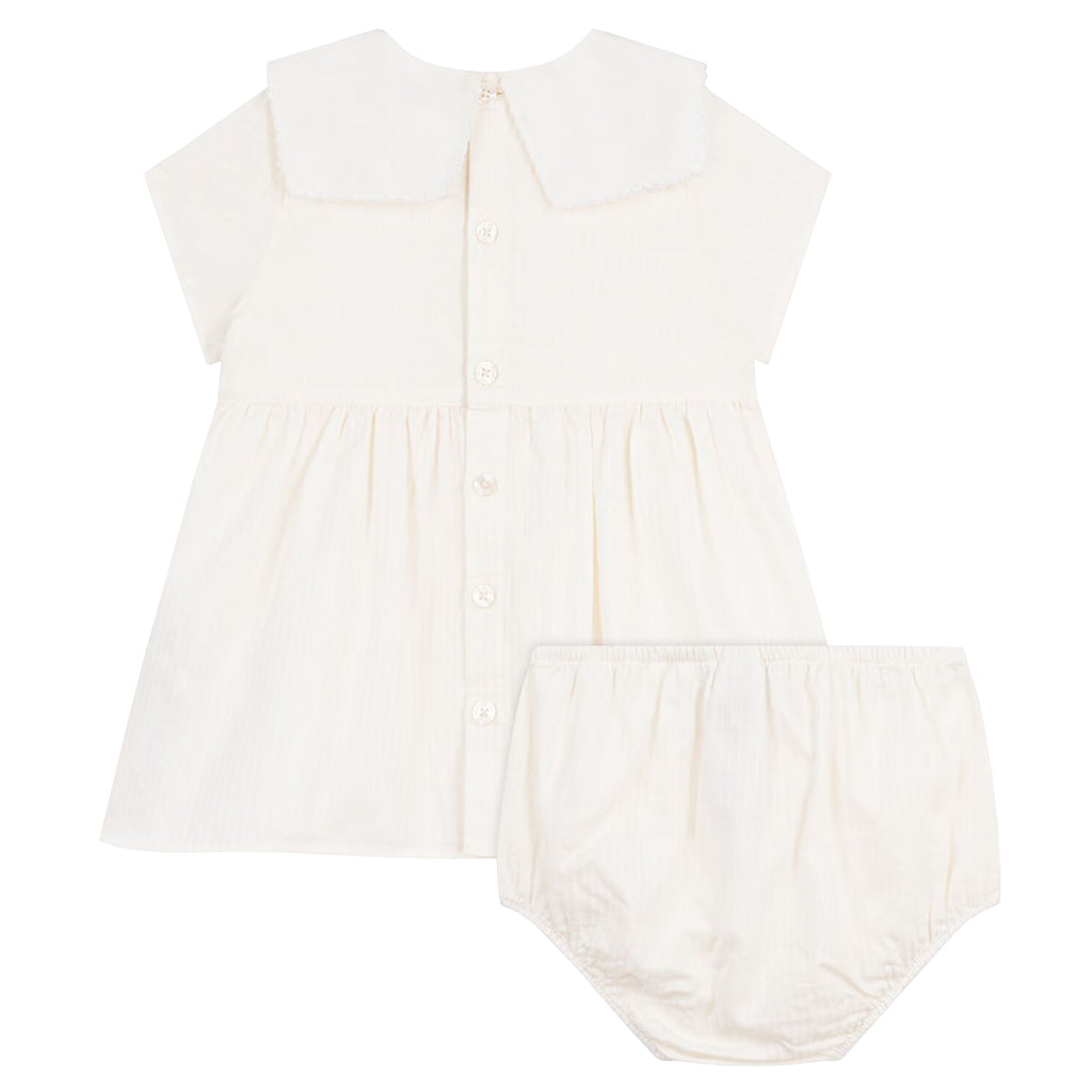 Petit Bateau Baby Collared Dress With Bloomers Marshmallow White