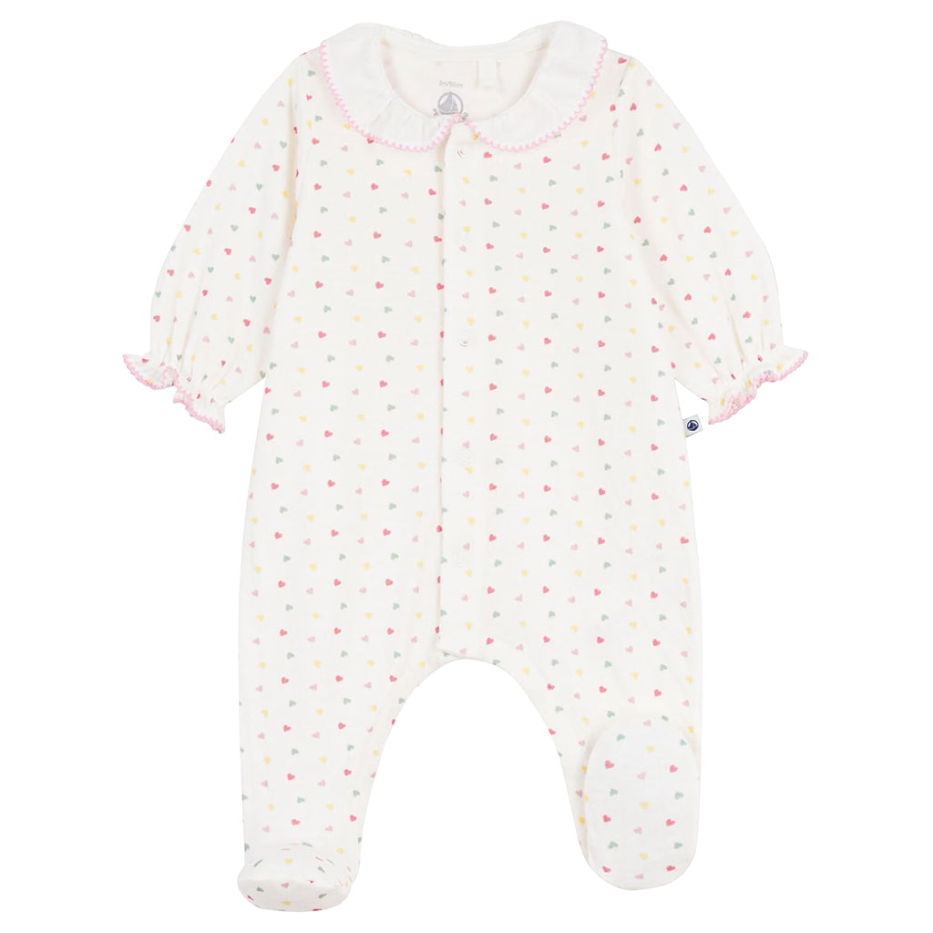 Petit Bateau Baby Collared Pyjamas Marshmallow White Multicolour Heart Print
