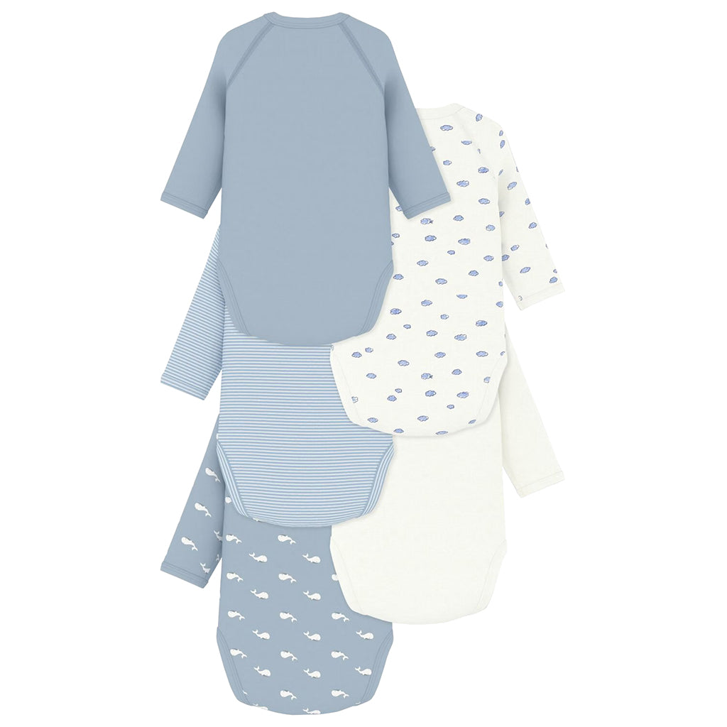 Petit Bateau Baby Set Of Five Wrap Bodysuits Blue Whale Print