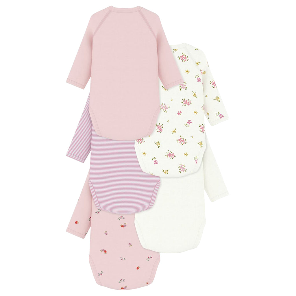 Petit Bateau Baby Set Of Five Wrap Bodysuits Pink Floral Print