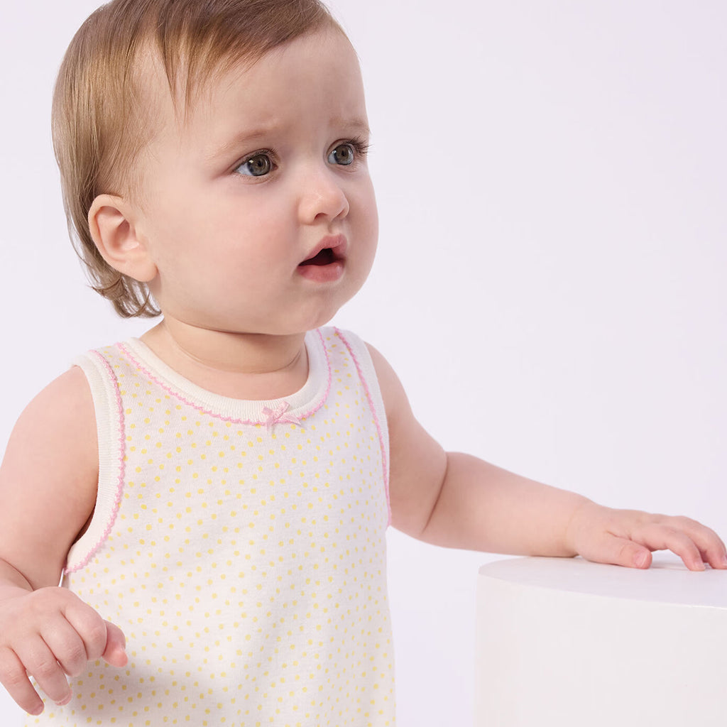 Petit Bateau Baby Romper White With Popcorn Yellow Dots