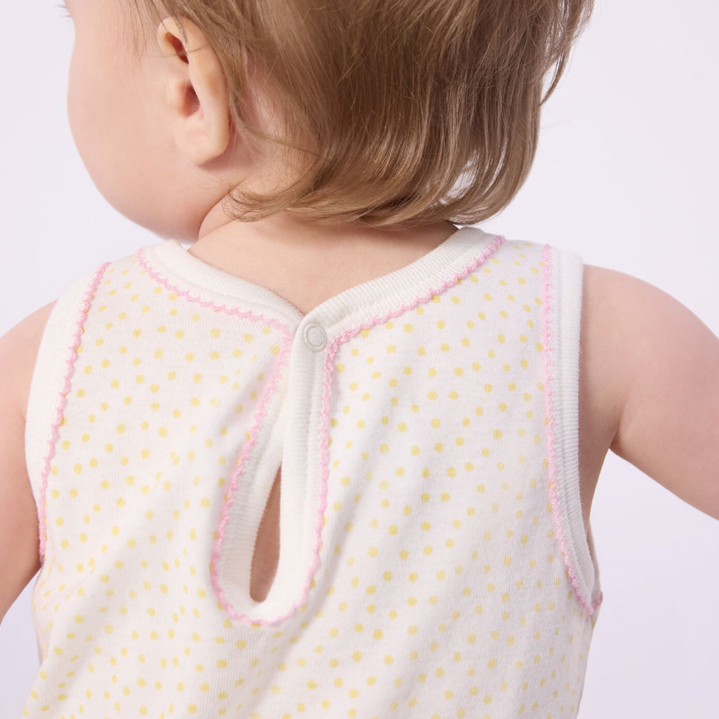 Petit Bateau Baby Romper White With Popcorn Yellow Dots