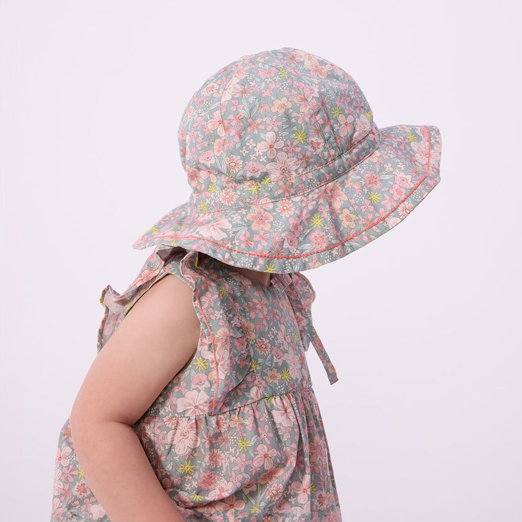 Petit Bateau Baby Hat Spray Blue Floral Print