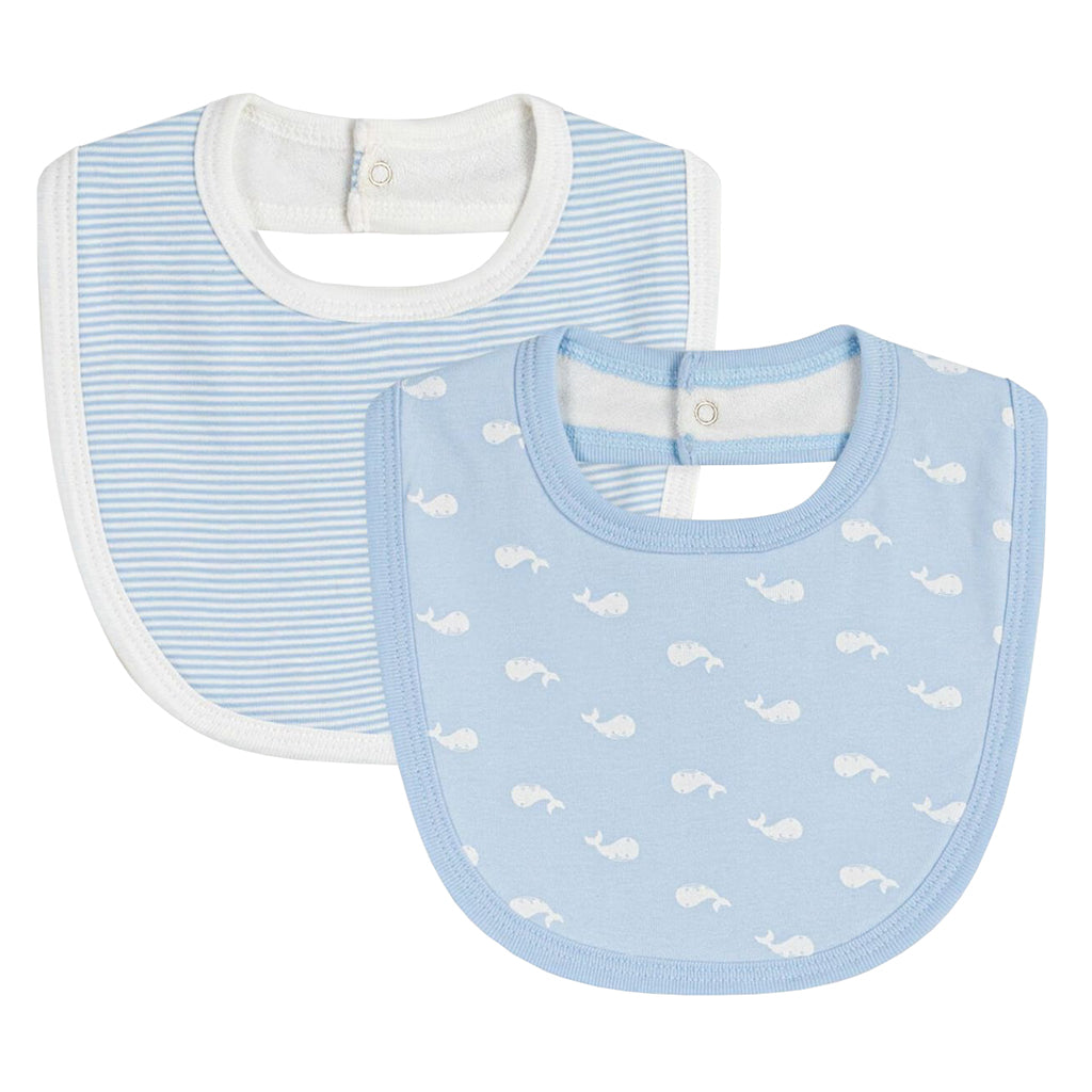 Petit Bateau Baby Set Of Two Bibs Blue Whale Print