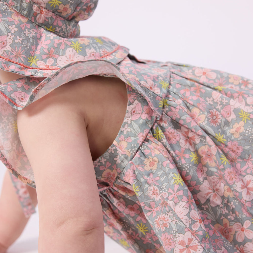 Petit Bateau Baby Dress With Bloomers Spray Blue Floral Print