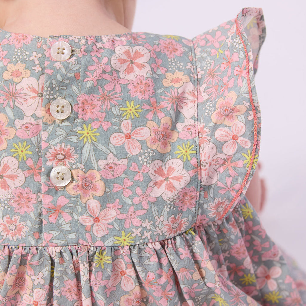 Petit Bateau Baby Dress With Bloomers Spray Blue Floral Print