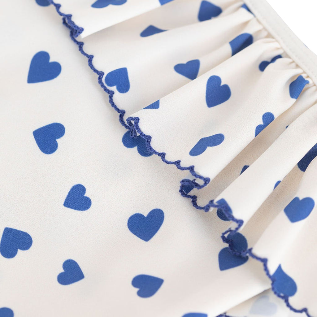 Petit Bateau Child Swimsuit White With Perse Blue Heart Print