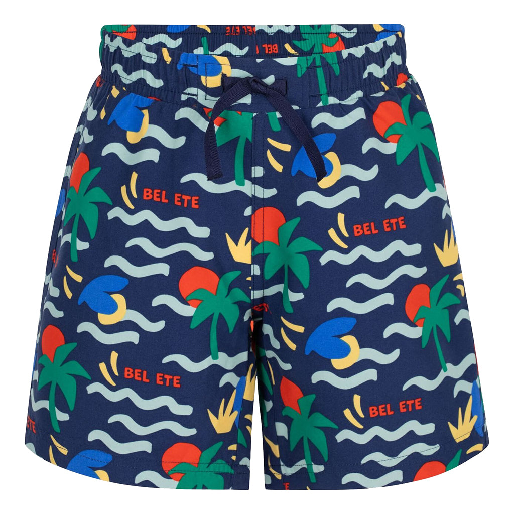 Petit Bateau Child Swim Shorts Dusk Blue Beach Print