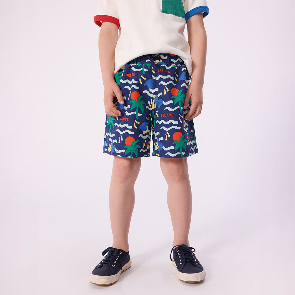 Petit Bateau Child Swim Shorts Dusk Blue Beach Print