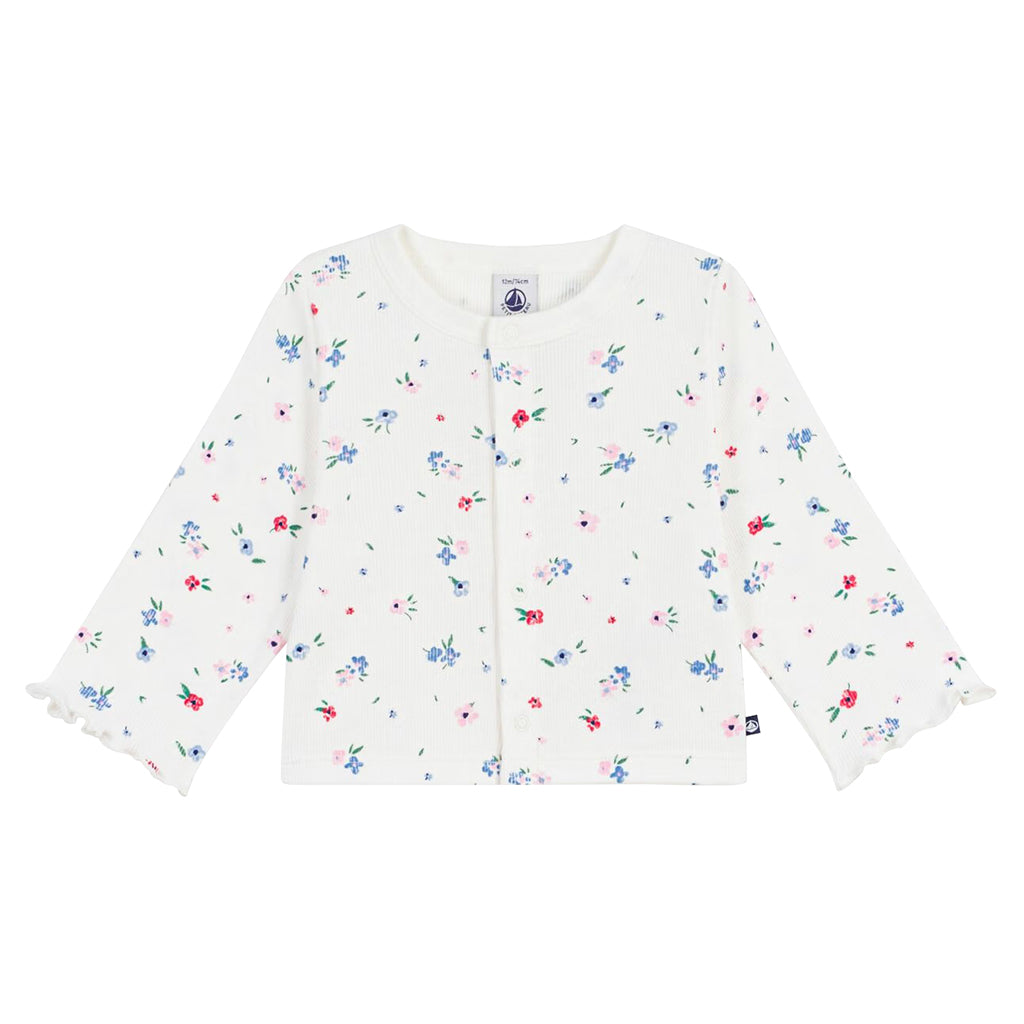 Petit Bateau Baby Cardigan Marshmallow White Floral Print
