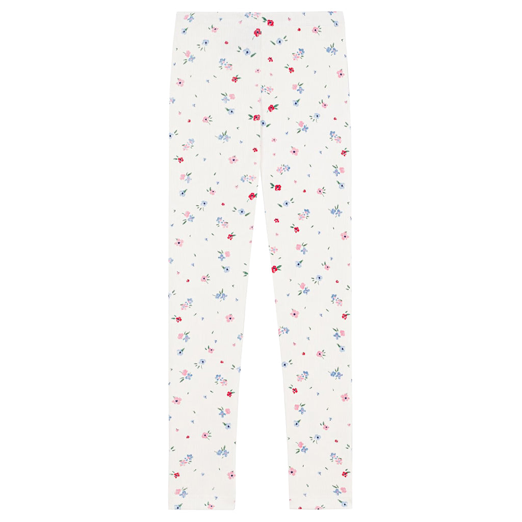 Petit Bateau Child Leggings Marshmallow White Floral Print