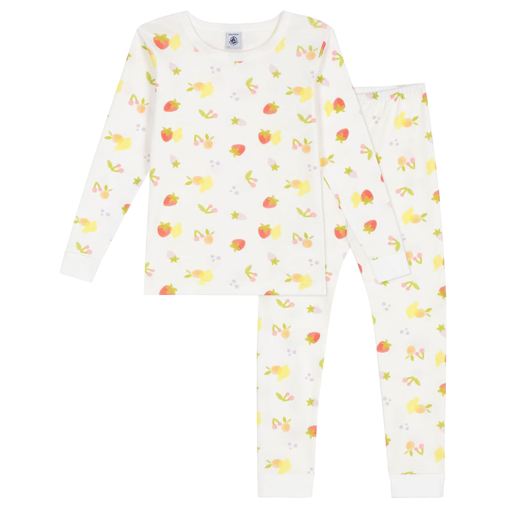 Petit Bateau Child Pyjamas Marshmallow White Fruit Print