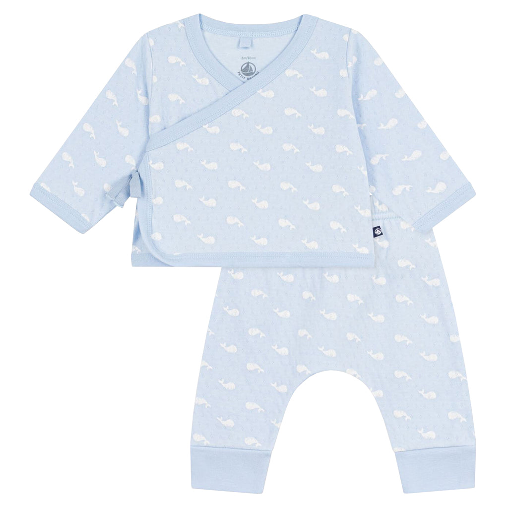 Petit Bateau Baby Two Piece Set Toudou Blue Whale Print