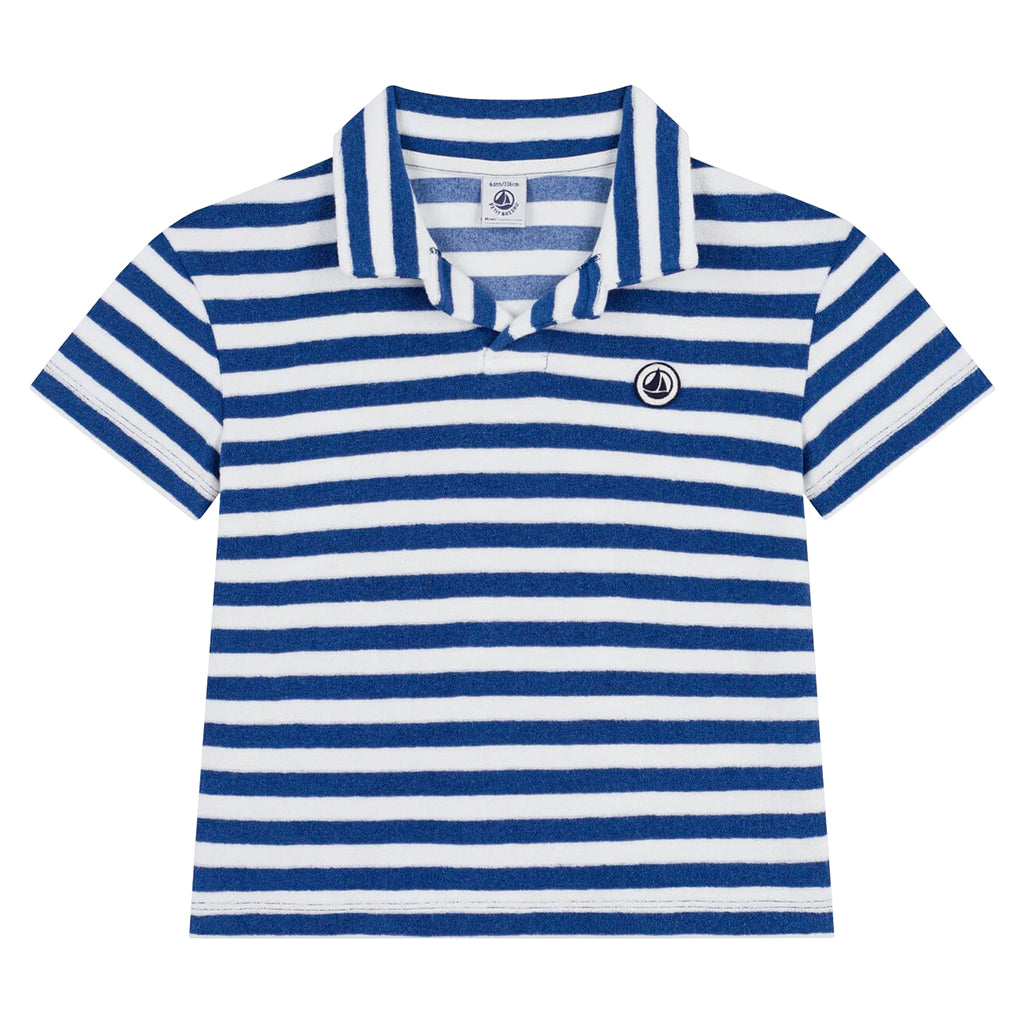 Petit Bateau Child Polo T-shirt Dusk Blue And White Stripes