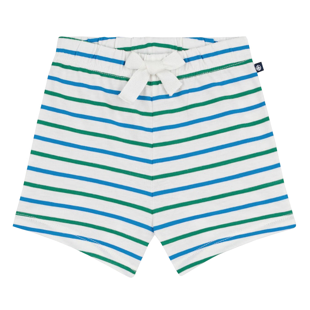 Petit Bateau Baby Shorts White With Green And Blue Stripes