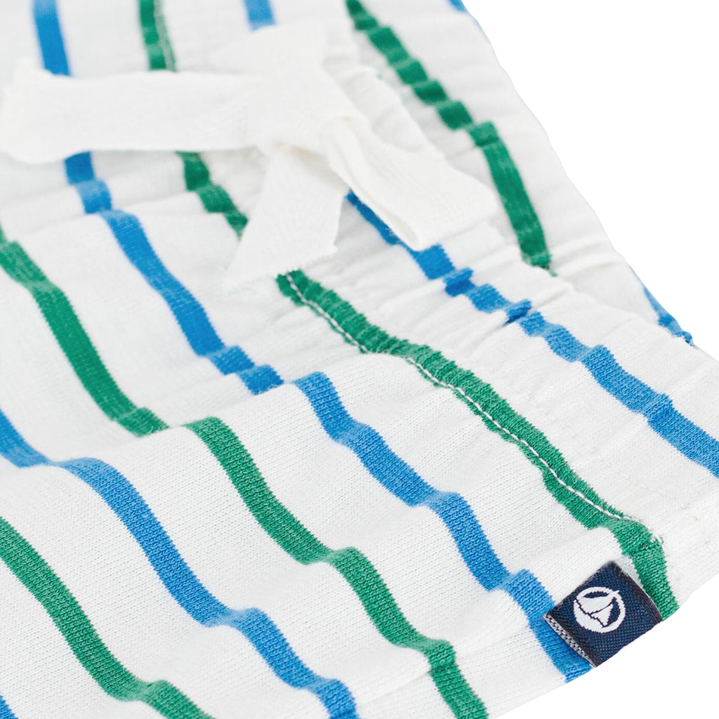 Petit Bateau Baby Shorts White With Green And Blue Stripes