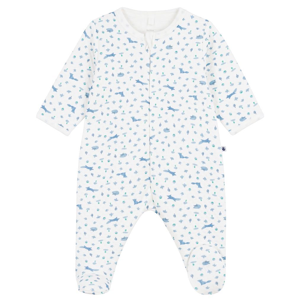 Petit Bateau Baby Pyjamas White With Blue Fox Print