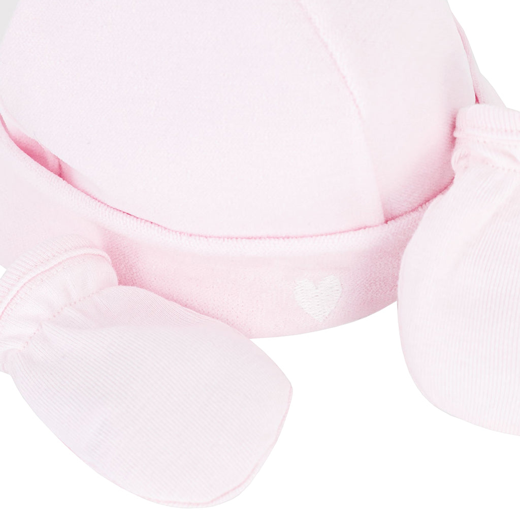 Petit Bateau Baby Hat And Mittens Set Barely Pink