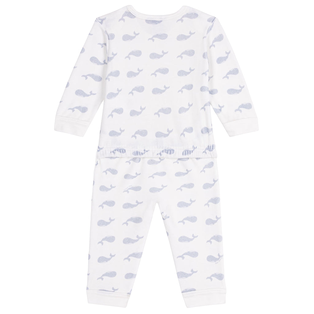 Petit Bateau Baby Velour Pyjamas White With Whale Print
