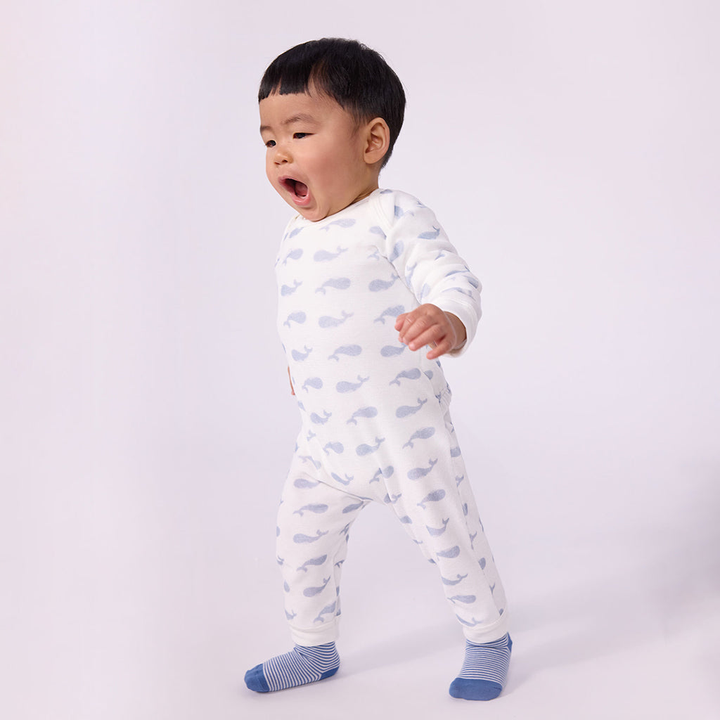 Petit Bateau Baby Velour Pyjamas White With Whale Print