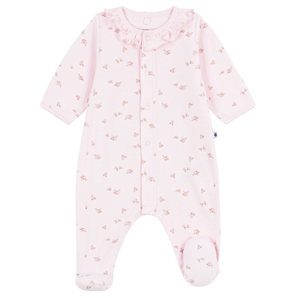 Petit Bateau Baby Velour Collared Pyjamas Barely Pink Floral Print