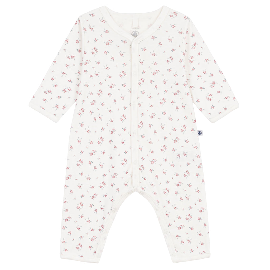 Petit Bateau Baby Pyjamas White With Rose Print