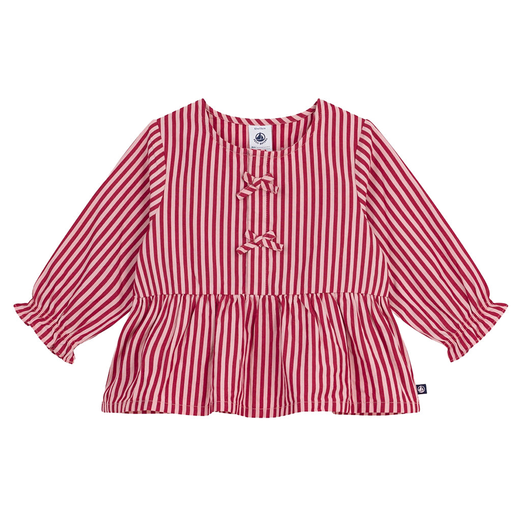 Petit Bateau Baby Blouse Chili Red And Rose Pink Stripes