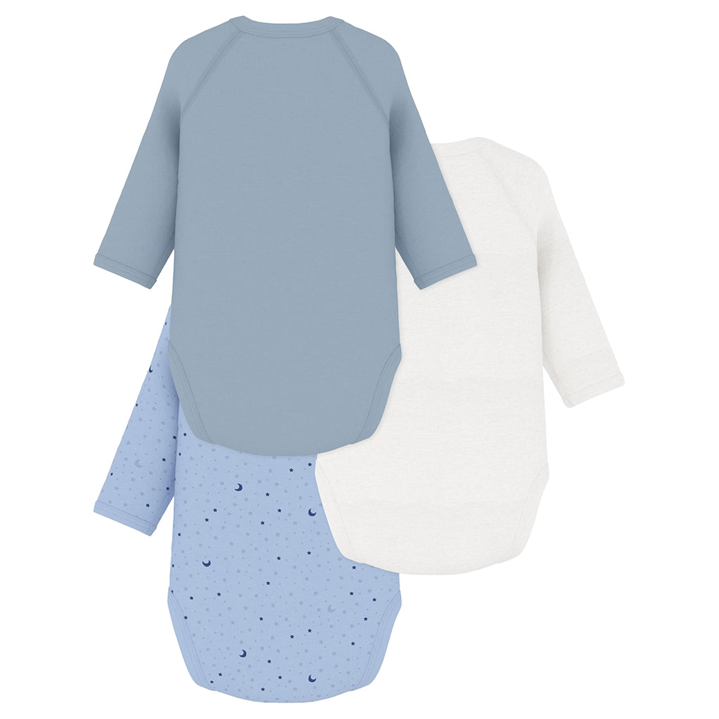 Petit Bateau Baby Set Of Three Wrap Bodysuits Polaire Blue