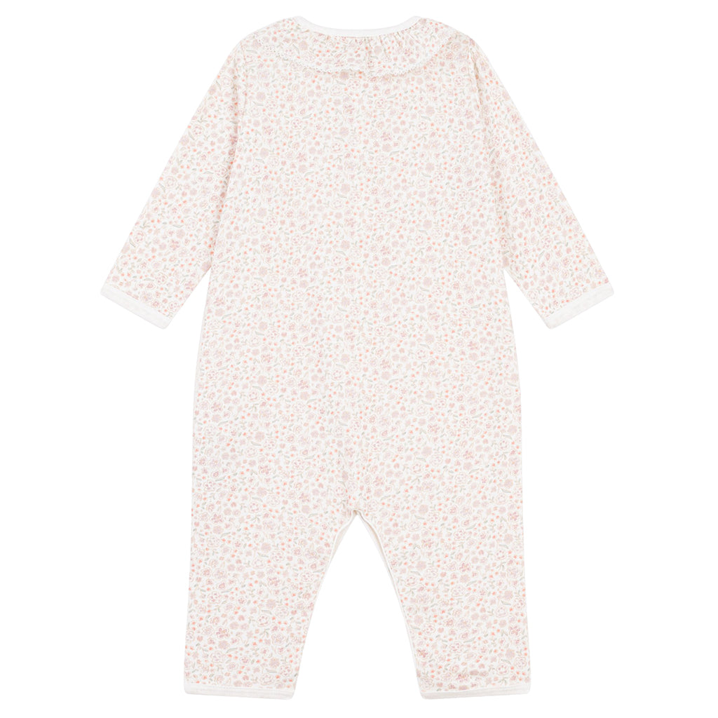 Petit Bateau Baby Ruffle Collar Pyjamas White With Floral Print